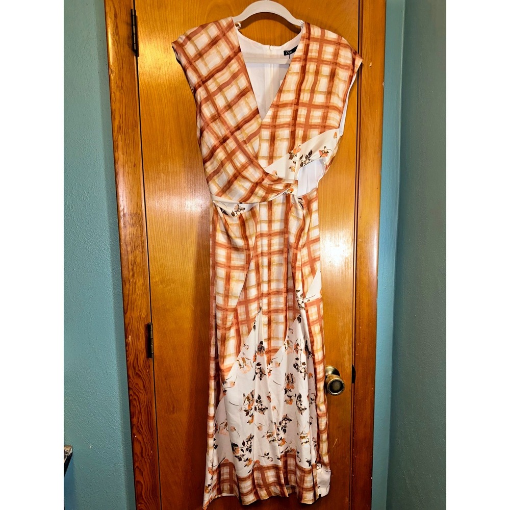 Zara Plaid Floral Spring Summer Dress Size‎ Small